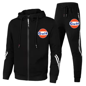 2023, новая весенне-осенняя мужская одежда из хлопка с логотипом GULF, повседневная мужская одежда с капюшоном, куртка + брюки, костюм-двойка