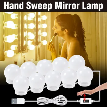 USB Настенный светильник с регулируемой яркостью DC 12V, светодиодное зеркало для макияжа, лампы для туалетного столика в голливудском стиле, датчик поворота руки, светодиодные косметические светильники