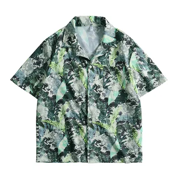 Мужская Повседневная гавайская рубашка с коротким рукавом и цветочным принтом, топы для отдыха, мужская летняя пляжная дышащая ткань, Свободный размер Евро