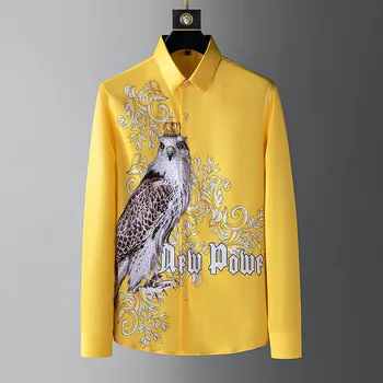 Мужская новая высококачественная весенняя рубашка в британском стиле с рисунком орла, деловой повседневный топ для вечеринок