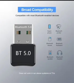 Беспроводной USB-адаптер Bluetooth 5.0 Приемник Dongle 4.0 Подходит для ПК, компьютера, мини-музыкального Bluetooth-передатчика