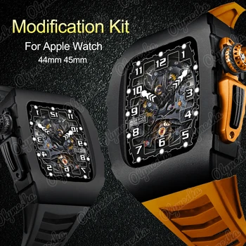 Роскошный Комплект модификации из алюминиевого Сплава для Apple Watch Case Band 8 7 44 мм 45 мм Matel Case Резиновый ремешок для iWatch 8 7 6 se 5 4