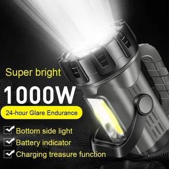 1000 Вт Супер яркий ксеноновый прожектор дальнего действия USB зарядка светодиодный фонарик Прожектор Водонепроницаемый наружный фонарь для кемпинга