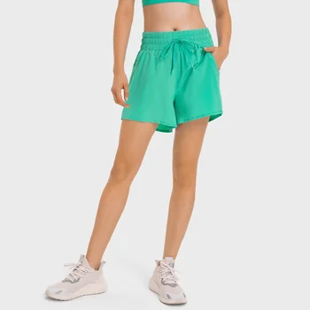 Новый Топ, Женские Спортивные шорты для йоги Ice Technology, для спортзала, однотонные Спортивные брюки для фитнеса, с наклонным карманом на шнурке, Мягкие дышащие