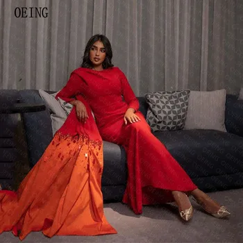 OEING, Красные бусины с круглым вырезом, Элегантные вечерние платья 2023, накидка с рукавами, Саудовские Арабские платья для выпускного вечера, Изящное праздничное платье знаменитостей