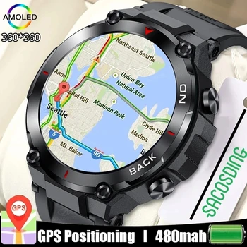Новые Военные GPS 360 *360 AMOLED HD Экран Импульсный IP68 Водонепроницаемый 480 мАч Спортивные Фитнес Смарт-часы, применимые для Xiaomi Huawei