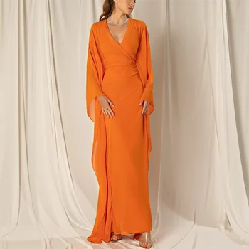 Элегантные винтажные вечерние платья из шифона с V-образным вырезом и длинным рукавом в стиле 