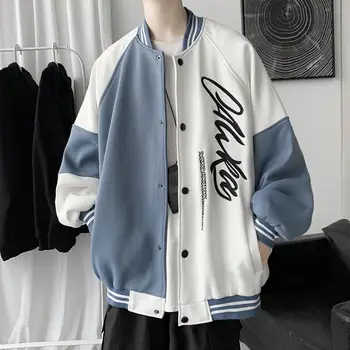 Бейсбольная куртка Мужская и женская Весенне-осенняя Свободная куртка бренда Tide, Гонконгская трендовая повседневная куртка с контрастной строчкой