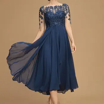 Женское Шифоновое платье с цветочным узором и пайетками, длиной до колена, Летнее Платье для Свадебной церемонии, Элегантное вечернее платье для матери Невесты