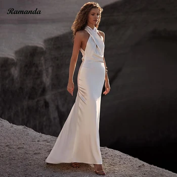 Ramanda 2023 Простые атласные Свадебные платья с бретелькой на шее и открытой спиной, Платья Невесты, Пляжное Свадебное платье в стиле Бохо, Vestido De Noiva