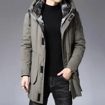 Зимняя пуховая куртка, Мужское Длинное пальто с капюшоном, толстое пальто, Мужская теплая куртка, Модная одежда 2021, куртка в стиле Харадзюку, японский стиль