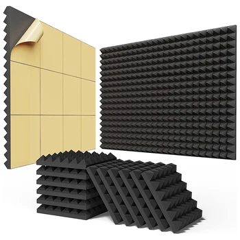 24 шт. Звуконепроницаемые стеновые панели 2x12x12 дюймов, Акустические панели быстрого расширения, Звуконепроницаемые стеновые панели в виде пирамиды