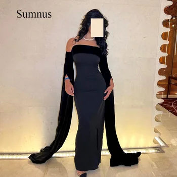 Sumnus, Черная Русалка, Саудовско-арабские вечерние платья с накидкой, без бретелек, свадебные платья в Дубае, вечернее платье длиной до пола