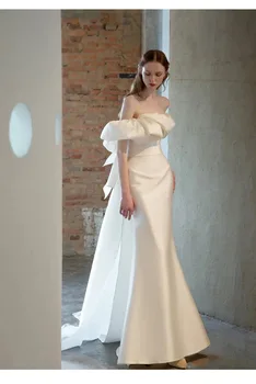 Свадебное платье на заказ с вырезом лодочкой, атласные свадебные платья, Свадебное платье Русалки