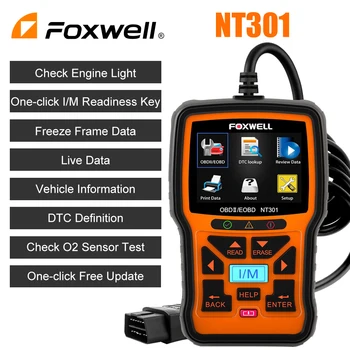 FOXWELL NT301 Автомобильный сканер OBD2, профессиональный инструмент для считывания кода в реальном времени для проверки освещения двигателя, инструменты для диагностики OBD 2