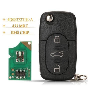 jingyuqin 10 шт. 3 Кнопки Smart Remote Автомобильный Брелок 433 МГц ID48 4D0837231A/K Для Audi A3 A4 A6 A8 TT RS4 Quattro Старых Моделей