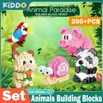 Мини строительные блоки 3D модель животного Алмаза Микро кирпичи Панда Свинья Попугай Улитка Животные Серии Игрушки для детей Подарки на День Рождения