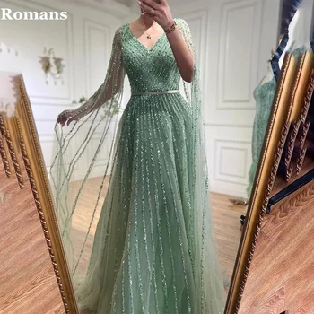 Римские зеленые Вечерние платья Трапециевидной формы с V-образным вырезом и поясом без рукавов vestidos de fiesta elegantes para mujer robes de soirée