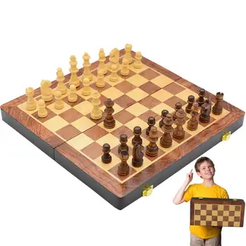 Деревянные складные магнитные шахматы, прочный деревянный шахматный набор со складной шахматной доской, магнитные шахматные фигуры для настольных развлечений
