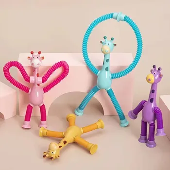 Эластичная трубка, игрушка-головоломка с жирафом, Новинка, Декомпрессионная игрушка, Мультяшная присоска, Телескопическая форма Жирафа, Светящаяся