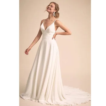 2023 Простые Очаровательные Свадебные платья с V-образным вырезом и кружевными аппликациями без застежки