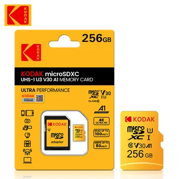 Новая Карта памяти KODAK Micro SD 256 ГБ 95 МБ/с./с. Class10 U3 UHS-I 32 ГБ 64 ГБ 128 ГБ TF карта 4K HD для USB-картридера адаптер microsd
