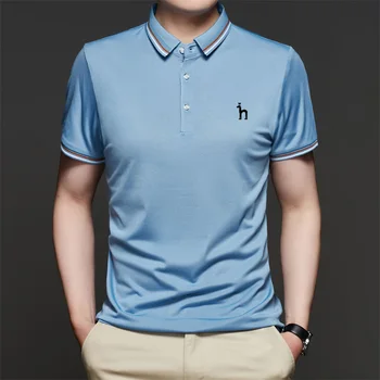 Мужская Футболка для гольфа Hazzys с коротким рукавом, Однотонная Летняя Модная Рубашка Поло Базового Кроя, Свободная Повседневная Одежда