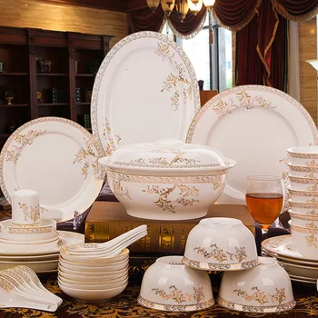 Набор посуды и столовых приборов Цзиндэчжэнь, посуда из костяного фарфора, китайская простая керамическая посуда для дома и подарочный набор палочек для еды