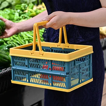Складная корзина для рук Большая корзина для покупок Корзина для пикника Корзина для закусок в супермаркете Портативная домашняя Пластиковая корзина