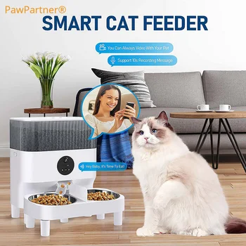 PawPartner Автоматическая Кормушка для кошек с несколькими Кошками, Двойная Чаша с Интеллектуальным Управлением, Умный Дозатор для домашних животных, Большая Емкость для Собак