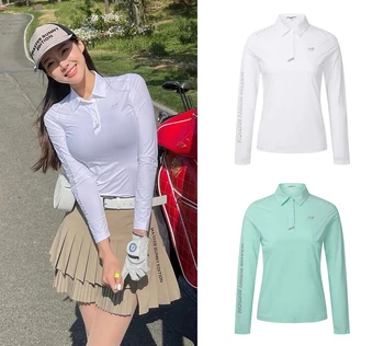 Женские Тонкие футболки для гольфа, Летние солнцезащитные рубашки-поло с длинными рукавами, облегающие стрейчевые рубашки-поло, быстросохнущие спортивные топы для гольфа