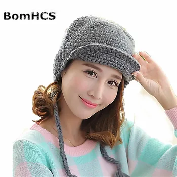 BomHCS Модная новая милая женская зимняя шапка с кокеткой, 100% вязаная шапка-бини ручной работы, ушанка-муфта