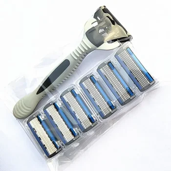 Бритва = (1 держатель + 7 лезвий) Кассетный бритвенный набор Синий Нож для удаления волос на теле и лице Женщины Мужчины