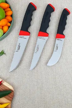 Набор кухонных ножей с мягкой рукояткой из 3 предметов, нож для мяса, Хлеба, овощей, фруктов (№: 1-y-s) (нескользящая ручка из АБС)