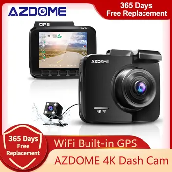 Камера для видеорегистрации AZDOME с двумя объективами 4K UHD, Записывающая приборную панель, Камера Супер Ночного видения - WDR, Встроенный GPS, Wi-Fi, G-сенсор, Парковочный монитор