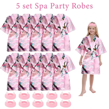 5 Комплектов Халатов для спа-вечеринки для девочек на День рождения, Вечерние Сувениры для детей, Кимоно, Спа-Халат с Повязкой на голову, Детские Сувениры для сна