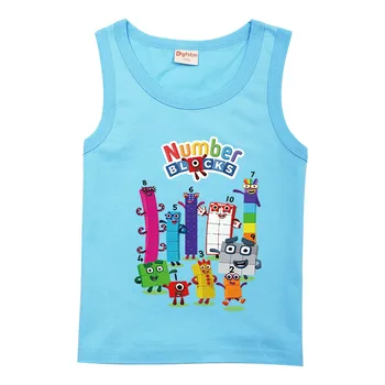 Детская Одежда Numberblocks, Летняя футболка с героями мультфильмов для девочек, Дышащий летний жилет без рукавов, Топы из 100% хлопка для мальчиков, Наряды