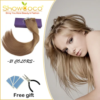 Лента ShowCoco для наращивания волос Прямые человеческие волосы Remy Европейский натуральный Бесшовный уток из кожи 12 