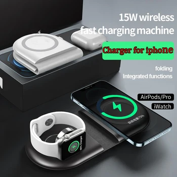Беспроводное зарядное устройство мощностью 15 Вт для iphone 13 12 11, Подставка для быстрой зарядки Samsung, Подставка для зарядки Apple Watch, зарядное устройство