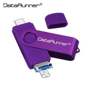 DataRunner USB 3,0 Флэш-накопитель 512G 256GB OTG 3-В-1 Флешка для мобильных устройств Type C / microUSB/ПК 128G 64G 32G 16GB Memory Stick