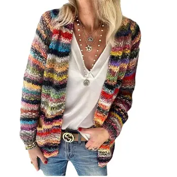 HAOOHU 2023 новые весенние модели, многоцветный свитер, вязаный ретро кардиган, тонкая куртка, свободные красивые топы, женские зимние лидер продаж