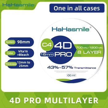 HaHasmile 4D Pro Многослойные Циркониевые блоки 98-C4, 8 Слоев, 43%-57%, Материал для Реставрации зубов в Стоматологической Лаборатории, Фиксированный Циркониевый Dics