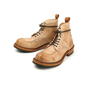 Yomior, Винтажная британская мужская повседневная обувь Из коровьей кожи, Высококачественные Ботильоны, Инструменты ручной работы, Мотоциклетные ботинки, Рабочие ботинки