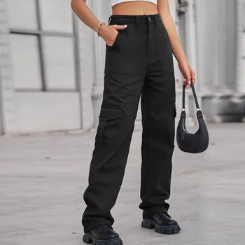 Черные Выстиранные брюки-карго с несколькими карманами Y2k, ретро, Уличная мода, Джинсы с высокой талией, пара Harajuku, Простые повседневные широкие брюки