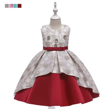 2021 Новое платье для девочек, Атласная юбка принцессы Тихуа с цветочным рисунком, детское свадебное платье с помпонами, юбка