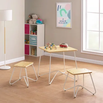 Игровой стол и табурет Mainstays Kids из 3 предметов Finn из металла и дерева, Разноцветный стол и стул для детей