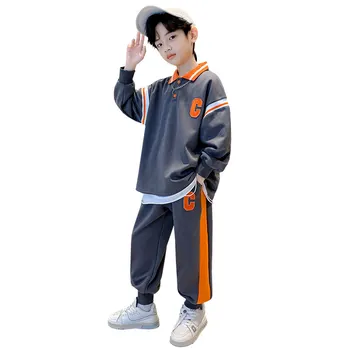 2023 Детская Повседневная одежда в Корейском стиле, Новые Весенне-Осенние спортивные костюмы для мальчиков, Хлопковый спортивный костюм из двух предметов для подростков