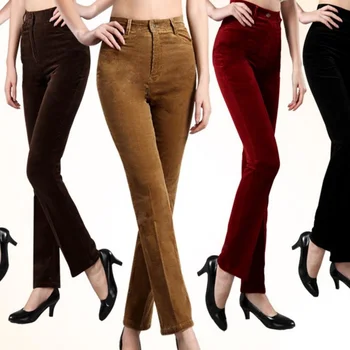 вельветовые брюки с высокой талией, женские брюки, повседневные брюки, осенне-зимние прямые
