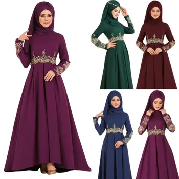 Мусульманское новое этническое длинное платье с вышивкой из четырехслойной эластичной ткани, высокая талия, приталенный темперамент, женское платье-качели