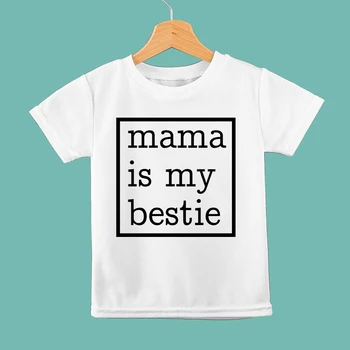 Mama Is My Bestie/ Забавная Детская Одежда для девочек, Белые топы с короткими рукавами и круглым вырезом, Летняя Повседневная футболка для детей, Бесплатная доставка